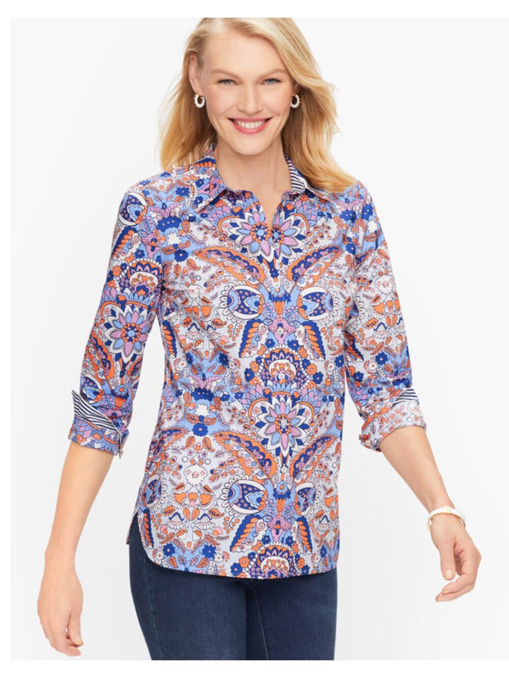 Talbots M Royal Palm Paisley Multi Button Up Shirt Coastal Resort NWT